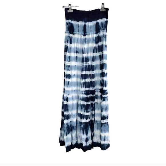 aerie Dresses & Skirts - AERIE Tie Dye Cotton Blend Tube Midi Maxi Dress Blue White xs